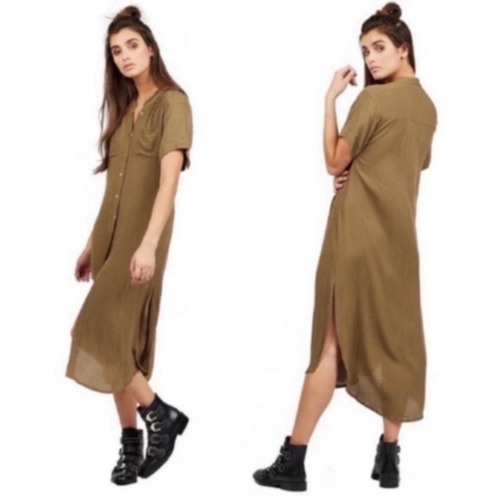 Cleobella Pauline Olive Green Button Midi Dress